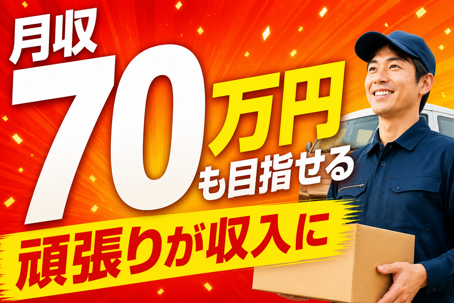 月収70万円も目指せる 軽貨物ドライバー募集のイメージ