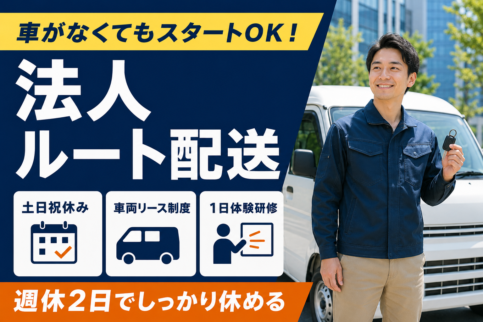 週休2日・車0円スタート 法人向けルート配送ドライバー募集のイメージ
